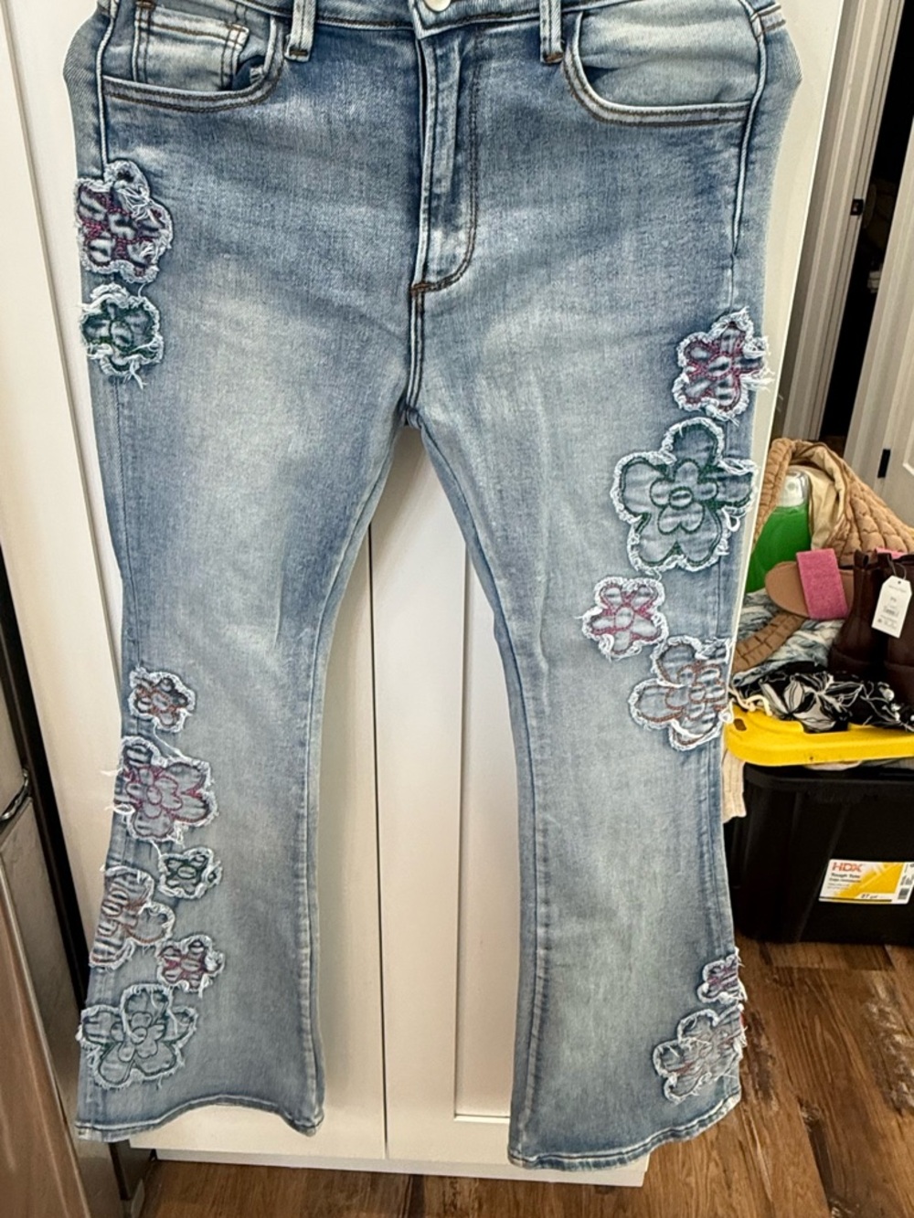 Oli & Hali Light Blue Floral Appliqué Flare Jeans
